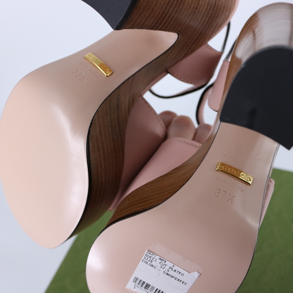 Gucci 37.5 Interlocking GG 110mm Logo Nude Pink Sandals Heels E798 - Picture 6 of 15